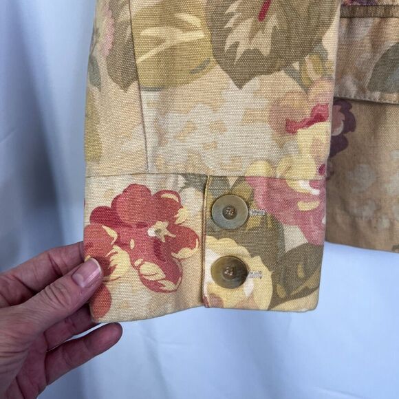 Alexis & Avery 100% Cotton Lightweight Tan Floral Print Cottage Core Jacket LG - Picture 4 of 11